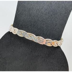 Vintage Handmade Solid Mexican 925 Sterling Silver Braided Woven Bangle Bracelet